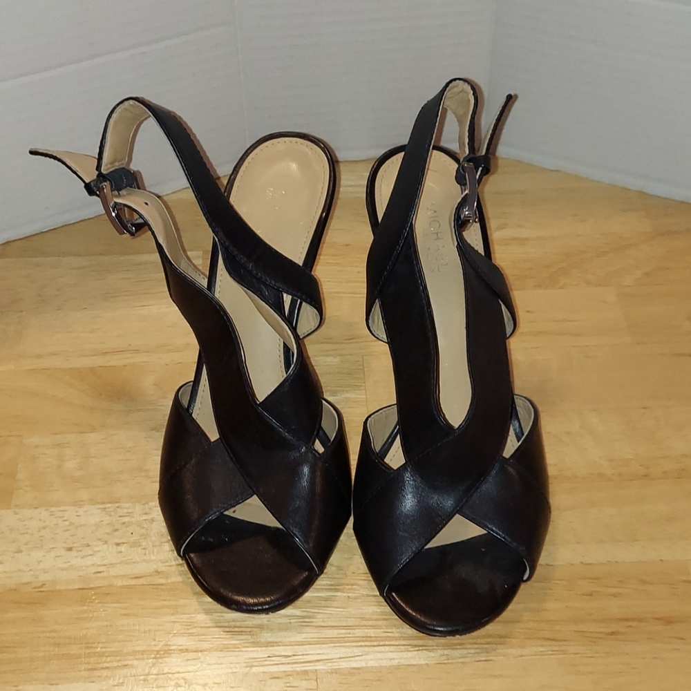 Michael Michael Kors Becky Black Crisscross Vamp Sling back Heels 6.5M
